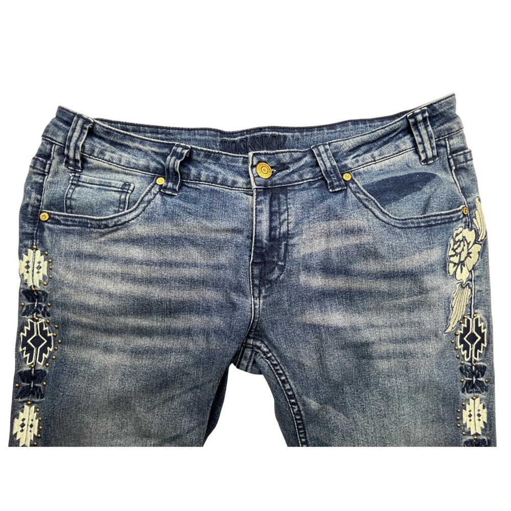 Rock & Roll Cowgirl Womens Embroidered Studded Straight Leg Jeans Medium Wash